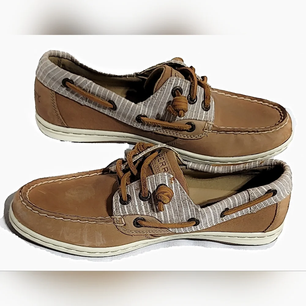 Sperry Top-Sider Shoes Womens 6.5 Bluefish 2 Eye Mariner Stripe‎ Linen STS91392
